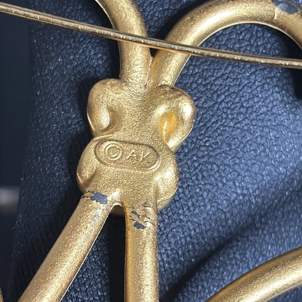 Anne Klein Open Heart Gold Tone Double Heart Brooch Signed AK